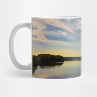 Sunset on the lake. Realistic illustration Mug